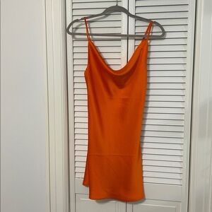🆕Shinestar Satin Orange cowl neck slip dress mini xs